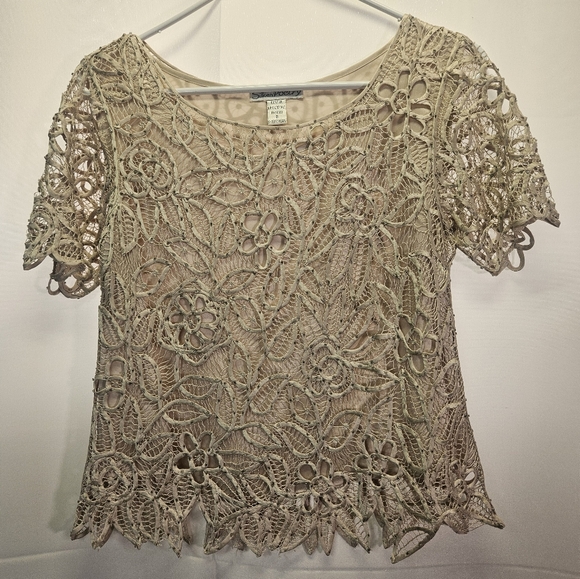 Silken Poetry Elegant Silk & Hand Crocheted Lace Floral Top - Picture 1 of 5